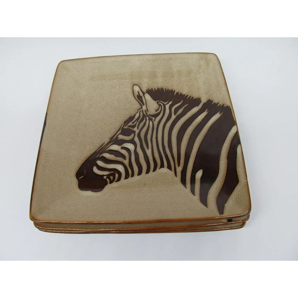 Tabletops Gallery Zebra Set Of 3 Square Animal Print 8 1/2